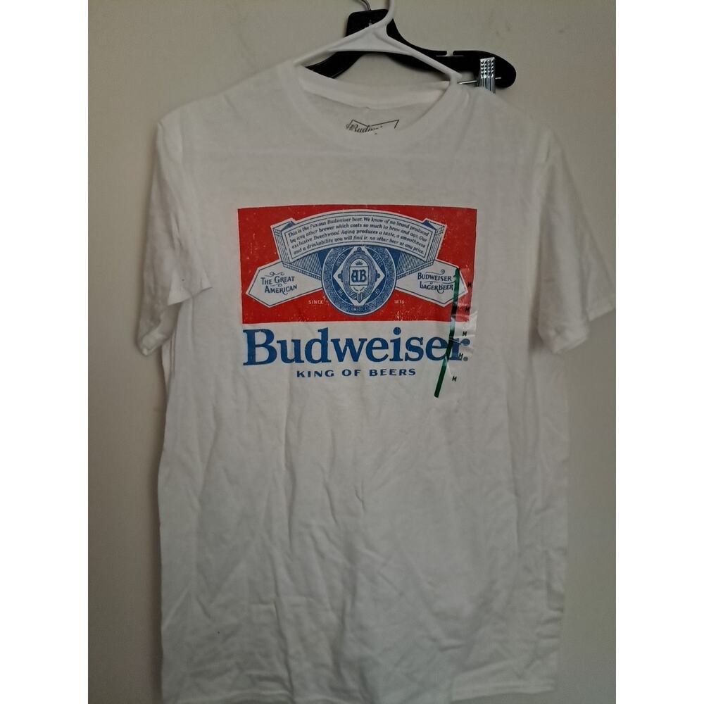 Budwiser Mens White Short Sleeved T- Shirt Size Medium With Graphic Design